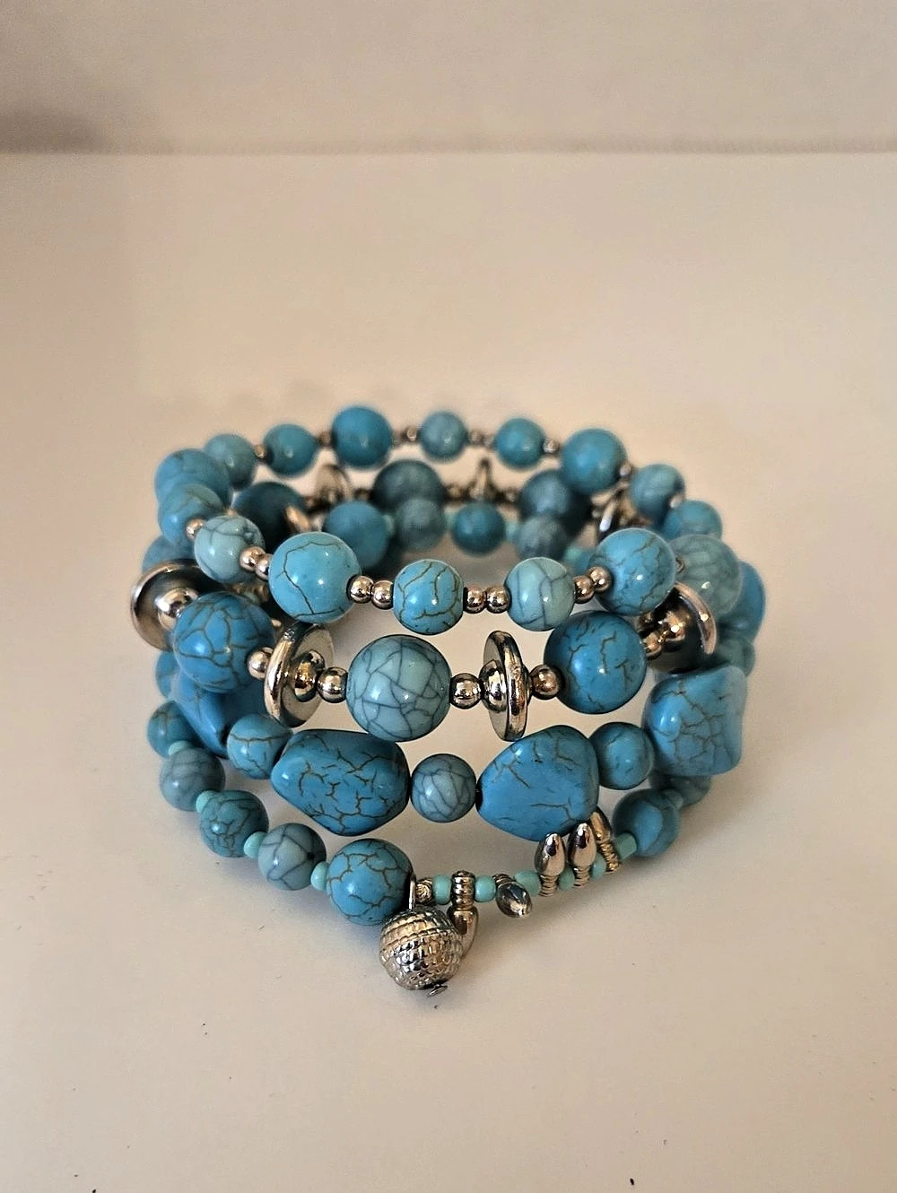 Turquoise Beaded Charm Bracelet Coil